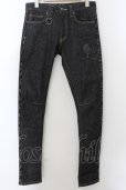 画像1: Roen Jeans / ブラックスワロフスキースカルサイドレオパードラインデニムスキニーパンツ 28 ブラック O-24-06-06-052-Ro-pa-YM-ZT390 (1)