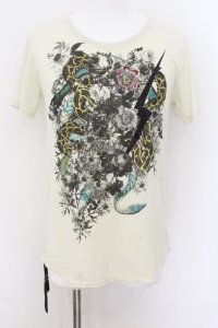 KMRii / Flower Snake Tシャツ 3 ライム O-24-07-29-012-KM-ts-YM-ZT400