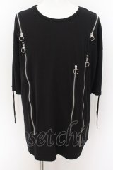 CIVARIZE / レースアップZIPデザインビッグTシャツ F ブラック O-24-08-18-024-CI-ts-YM-OS