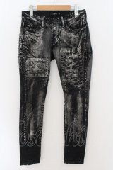 CIVARIZE / Notice リメイクコーティングスキニーデニムパンツ 44 ブラックｘシルバー O-24-08-21-041-CI-pa-YM-ZT521