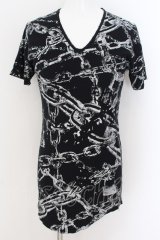 CIVARIZE / チェーン総柄サイドZIPTシャツ 46 ブラック O-24-08-21-002-CI-ts-YM-OS