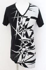 CIVARIZE / ジオメトリック総柄変形ロングTシャツ 46 ブラックｘホワイト O-24-08-21-003-CI-ts-YM-OS