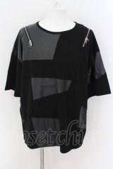 CIVARIZE / PUレザー切り替えパッチワークショルダーZIP Tシャツ F ブラック O-24-08-21-027-CI-ts-YM-OS