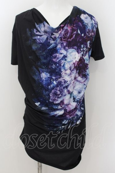 画像1: CIVARIZE / モードドレープフラワーTシャツ 44 ブラックｘブルー O-24-08-29-021-CI-ts-YM-OS