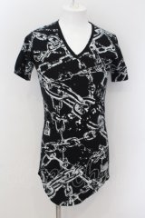 CIVARIZE / チェーン総柄サイドZIPTシャツ 44 ブラック O-24-08-29-024-CI-ts-YM-OS