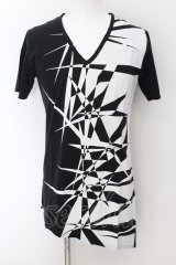 CIVARIZE / ジオメトリック総柄変形ロングTシャツ 46 ブラックｘホワイト O-24-08-29-030-CI-ts-YM-OS