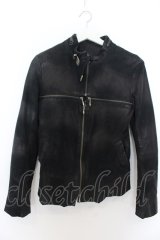 14th Addiction / Cross Zip Leather ジャケット 1 ブラック（ムラ染色） O-24-09-27-012-14-ou-YM-OS