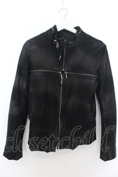 画像1: 14th Addiction / Cross Zip Leather ジャケット 1 ブラック（ムラ染色） O-24-09-27-012-14-ou-YM-OS