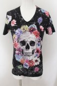 画像1: CIVARIZE / フラワースカル総柄UネックTシャツ 44 ブラック O-24-10-10-044-CI-ts-YM-ZT369 (1)