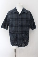 【WINTERセール】PROPA9ANDA / EGO TRIPPING コラボ BACK PRINT CHECK SHIRT 開襟シャツ 46 ネイビー O-24-10-17-076-PR-sh-YM-ZT314