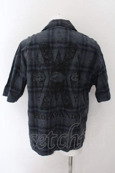 画像2: PROPA9ANDA / EGO TRIPPING コラボ BACK PRINT CHECK SHIRT 開襟シャツ 46 ネイビー O-24-10-17-076-PR-sh-YM-OS