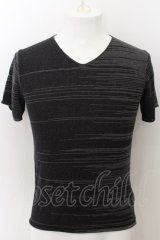 SCHLUSSEL / MIX横編みVネックTシャツ 2 グレー O-24-10-28-015-SC-ts-YM-OS