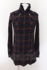 LGB / SHIRT-G/MID ミディロングシャツ 0（レディース） ネイビーｘワイン O-24-10-29-066-LG-sh-YM-OS