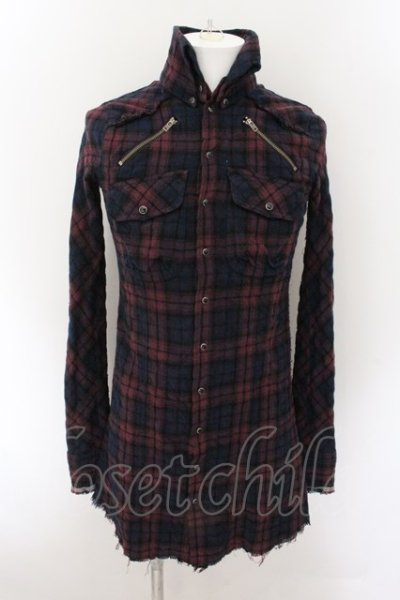 画像1: LGB / SHIRT-G/MID ミディロングシャツ 0（レディース） ネイビーｘワイン O-24-10-29-066-LG-sh-YM-OS