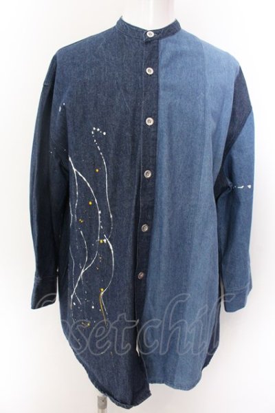 画像1: GLIMCLAP / Patchwork design & gimmick processing denim シャツ S インディゴ O-25-02-12-023-CL-sh-YM-ZT0216