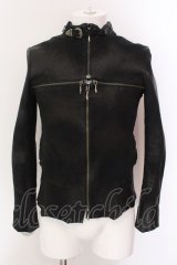 14th Addiction / Cross Zip Leather ジャケット 1 ブラック（ムラ染色） O-25-02-13-006-14-ou-YM-OS