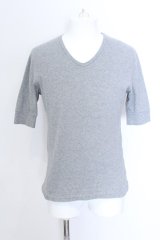 CAMBIO / Span Fraise Stitch Vネック Tシャツ M グレー O-25-02-20-041-CA-ts-YM-ZT063