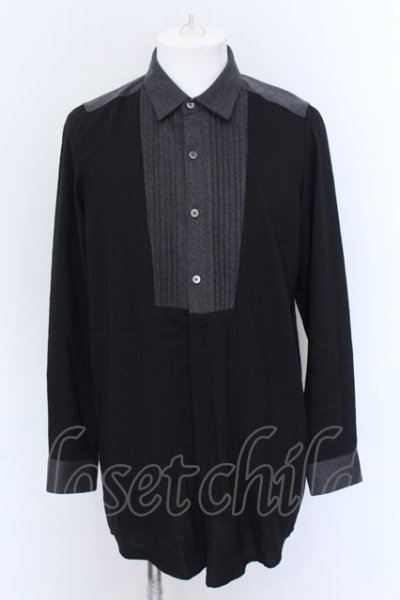 画像1: NO ID. BLACK / フロントタック切替ロングシャツ 1 ブラックｘグレー O-25-02-20-015-NO-sh-YM-OS