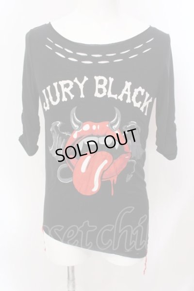 画像1: JURY BLACK / デビルリッププリント五分袖Tシャツ 1 ブラック O-25-02-23-007-JU-ts-YM-OS