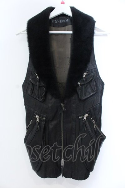 画像1: 14th Addiction / Goat Skin Mouton Vest レザーベスト 1 ブラック O-25-02-28-046-14-ja-YM-OS