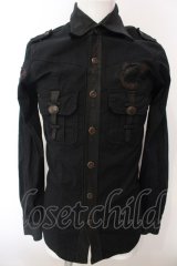 14th Addiction / LEATHER REPAIR SHIRT　ミリタリーシャツ  ブラック O-25-02-28-058-14-sh-YM-OS