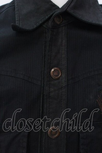 画像2: 14th Addiction / LEATHER REPAIR SHIRT　ミリタリーシャツ  ブラック O-25-02-28-058-14-sh-YM-OS