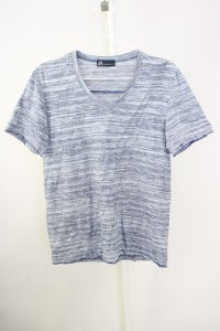 【WINTERセール】Zero by TORNADO MART / タックボーダーUネックTシャツ M ブルー T-24-09-11-014-Ze-ts-YM-ZT061