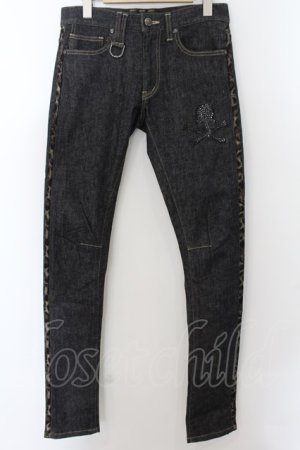 画像: Roen Jeans / ブラックスワロフスキースカルサイドレオパードラインデニムスキニーパンツ 28 ブラック O-24-06-06-052-Ro-pa-YM-ZT390
