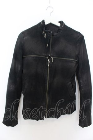 画像: 14th Addiction / Cross Zip Leather ジャケット 1 ブラック（ムラ染色） O-24-09-27-012-14-ou-YM-OS