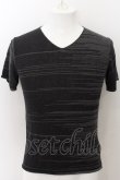 画像1: SCHLUSSEL / MIX横編みVネックTシャツ 2 グレー O-24-10-28-015-SC-ts-YM-OS (1)