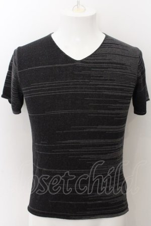 画像: SCHLUSSEL / MIX横編みVネックTシャツ 2 グレー O-24-10-28-015-SC-ts-YM-OS