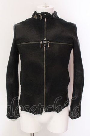 画像: 14th Addiction / Cross Zip Leather ジャケット 1 ブラック（ムラ染色） O-25-02-13-006-14-ou-YM-OS