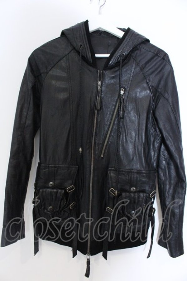 画像1: KMRii / Goat Leather Hoodie レザーパーカー 1 ブラック O-25-02-28-045-KM-ou-YM-OS (1)